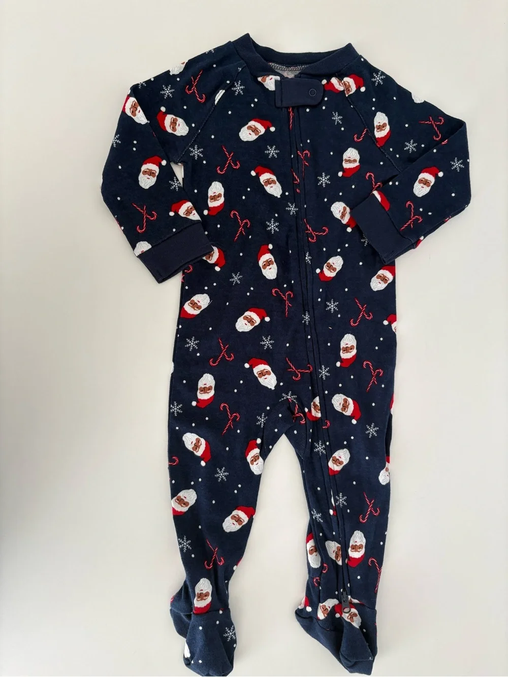 Wondershop Navy Santa & Candy Cane One-Piece Footed Pajamas 6/9M